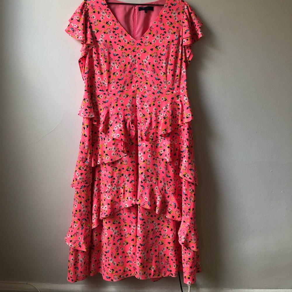 Rachel Roy Size 14W Neon Pink Floral Dress